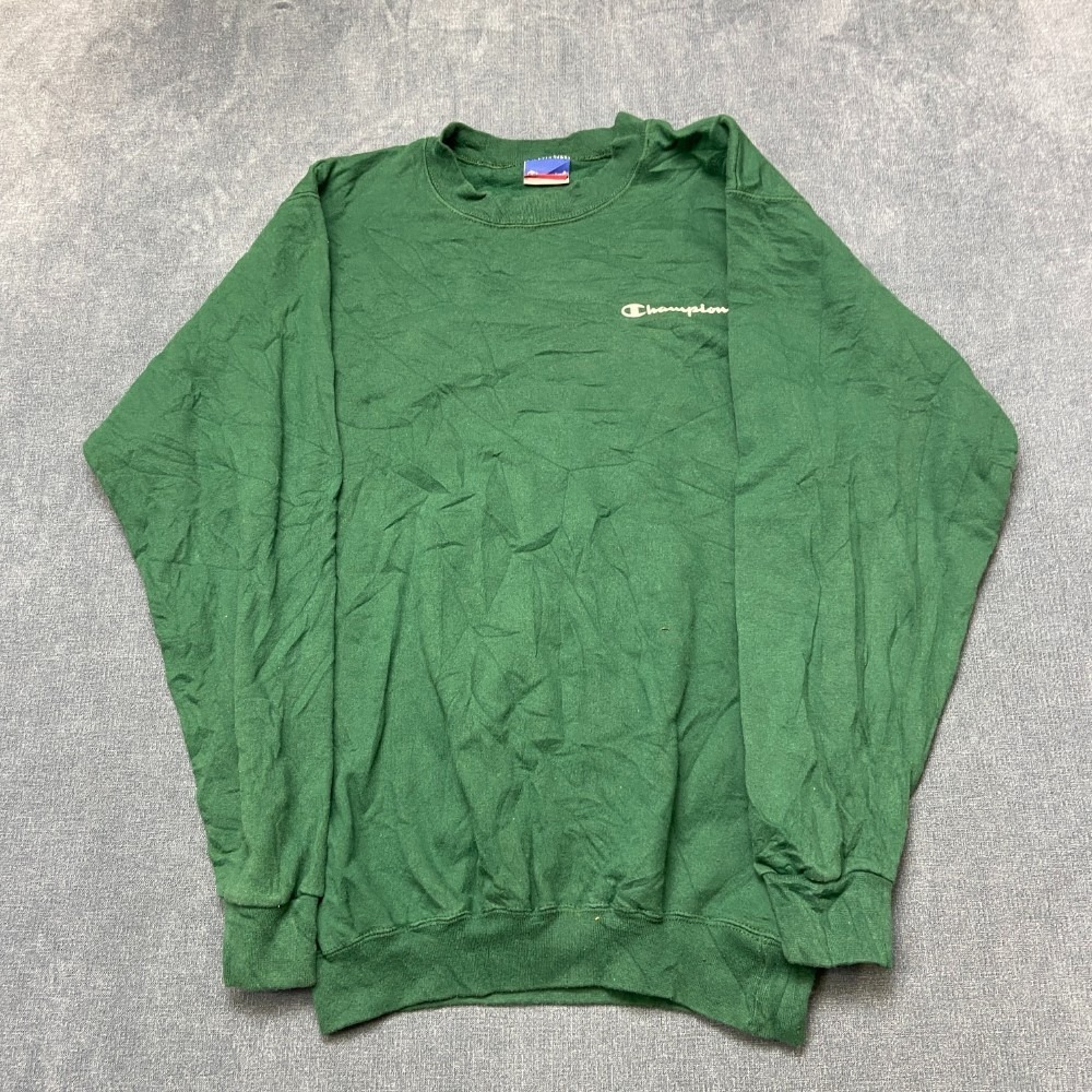 VTG Champion Sweatshirt Men Small Green Fleece Lined Cotton Crew Neck Ribbed Hem